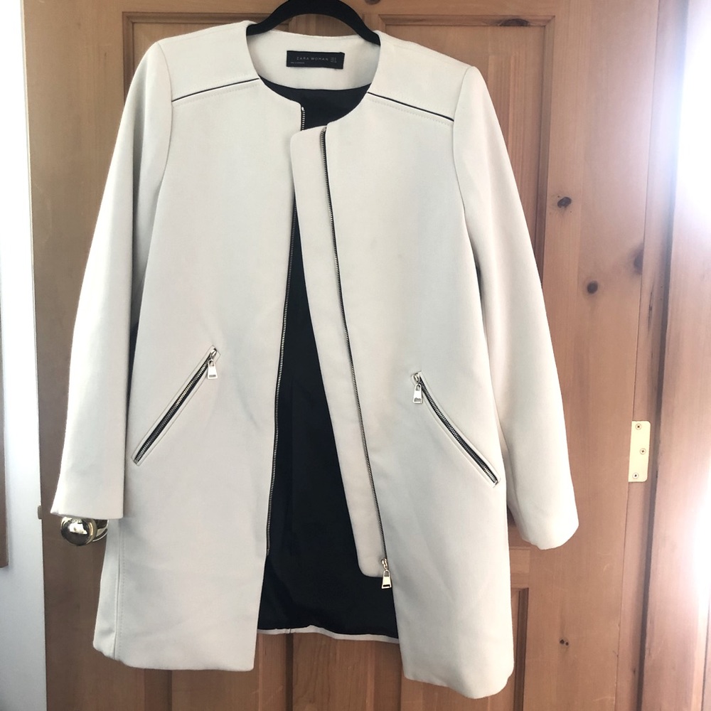 Zara cream duster jacket with zipper detailing